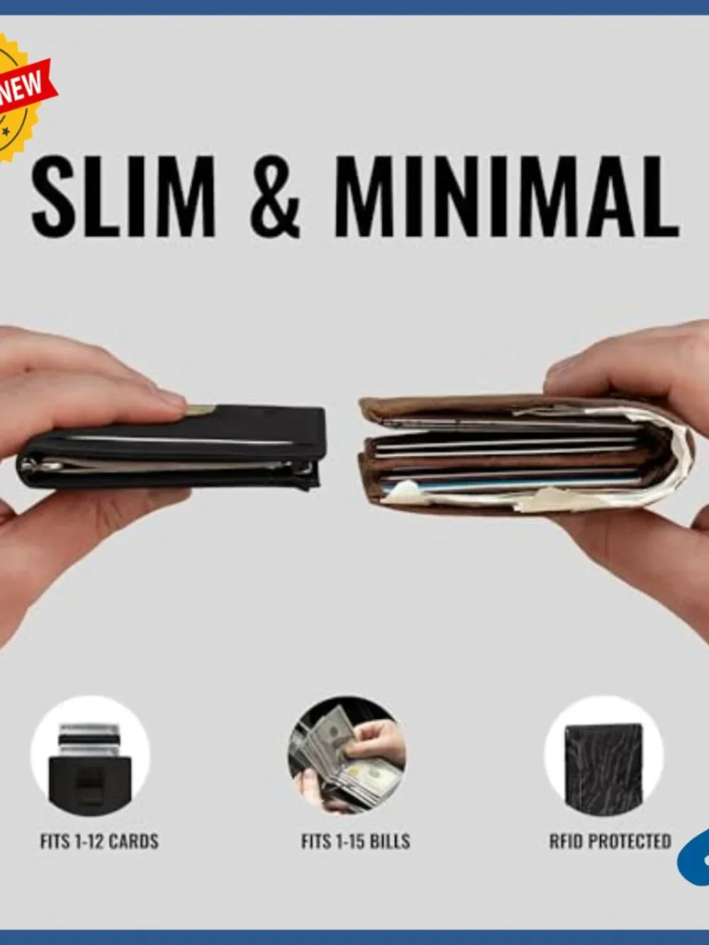 Slim RFID Blocking Leather Wallet with Money Clip Holds 12 Cards